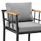 Armen Living Wiglaf Outdoor Patio Counter Height Bar Stool in Aluminum and Teak with Gray Cushions 840254333048 - alternate 3